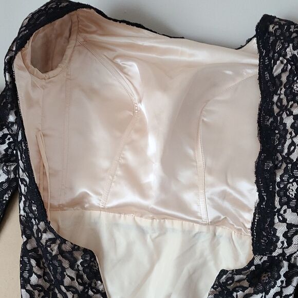 Black Lace Formal Gown Grad Bridesmaid Low Back with Train - Picture 15 of 15